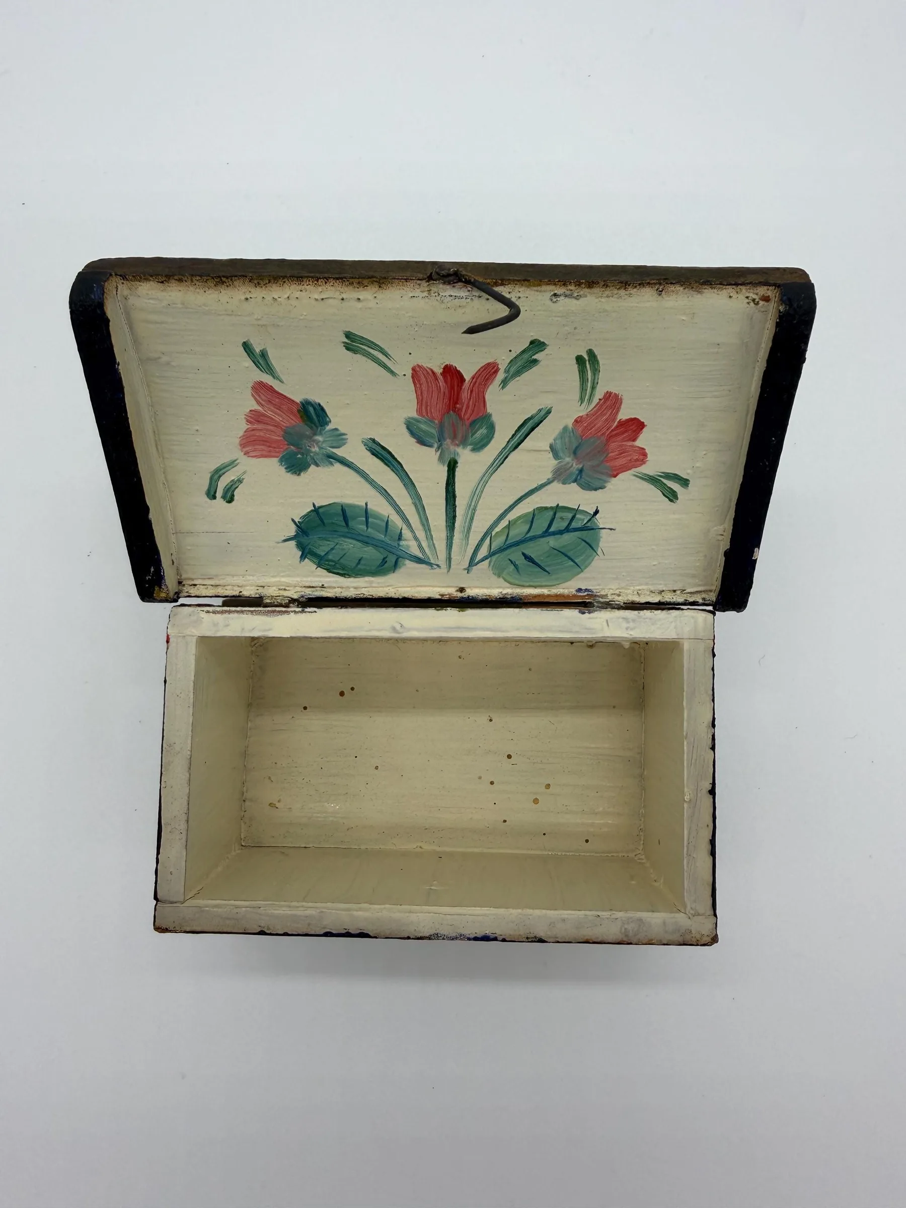 Rare Antique Miniature Norwegian Hand-Painted Rosemaling Trinket Box Chest