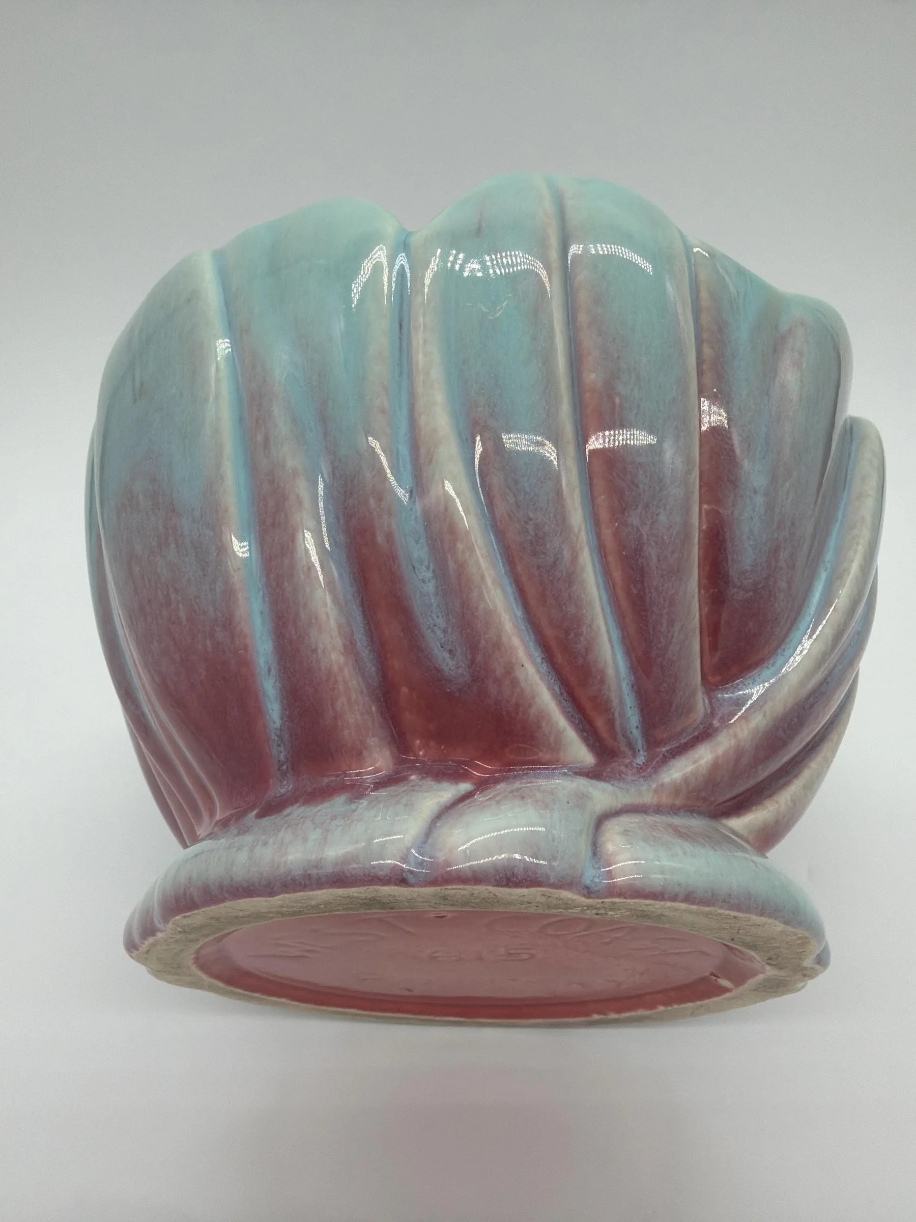 Vintage West Coast Pottery 615 Petal-Shaped Ceramic Planter - Pastel Teal and Pink Ombre