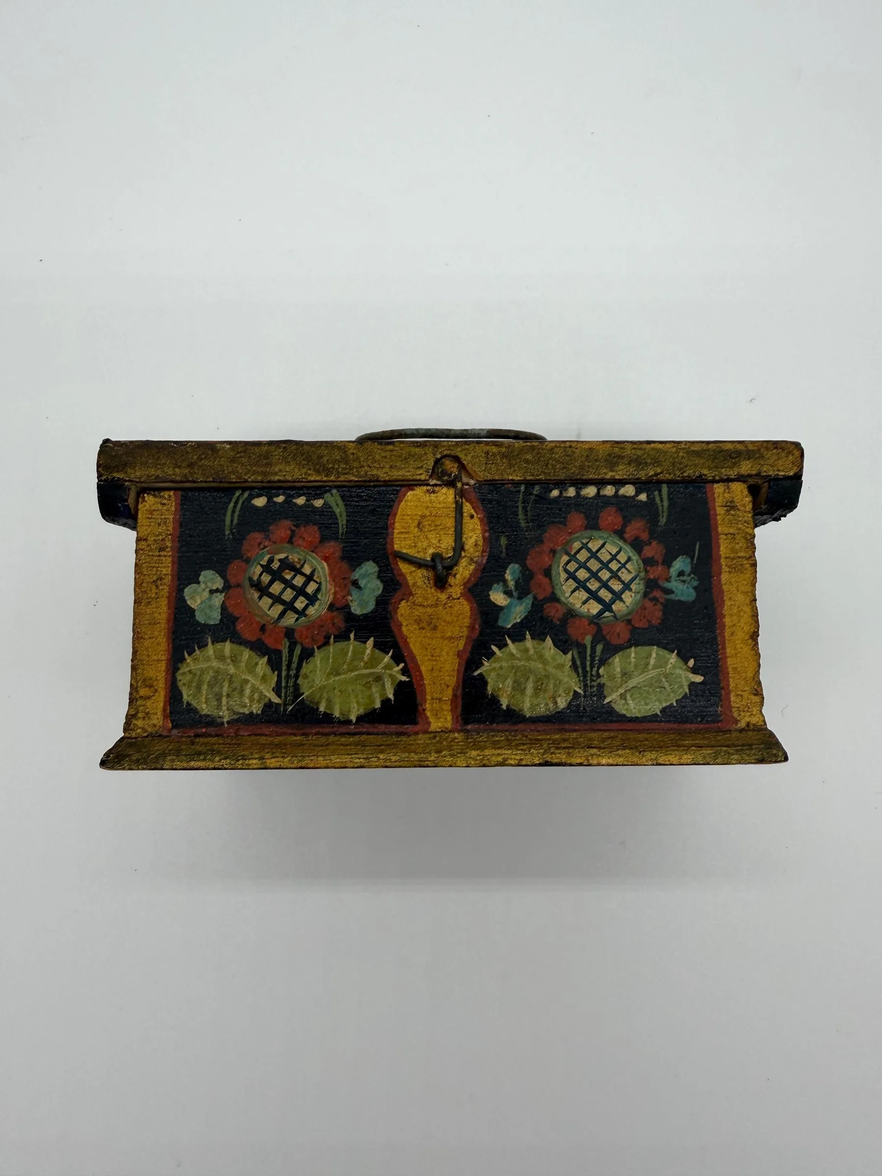 Rare Antique Miniature Norwegian Hand-Painted Rosemaling Trinket Box Chest