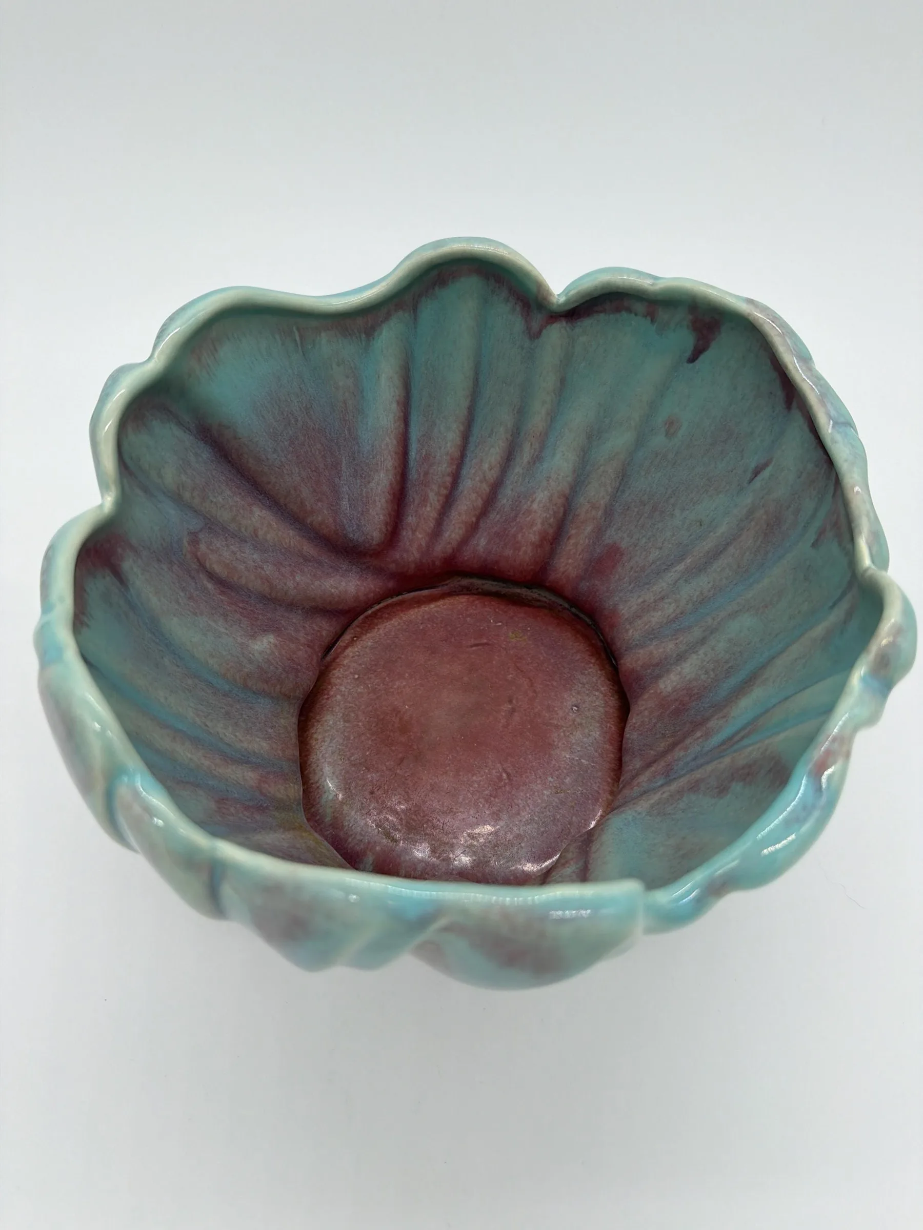Vintage West Coast Pottery 615 Petal-Shaped Ceramic Planter - Pastel Teal and Pink Ombre