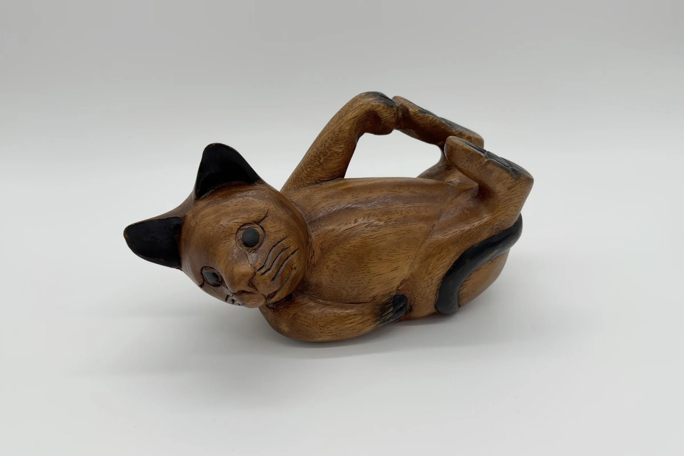 Mid-Century Monkeypod Wood Cat Sculpture