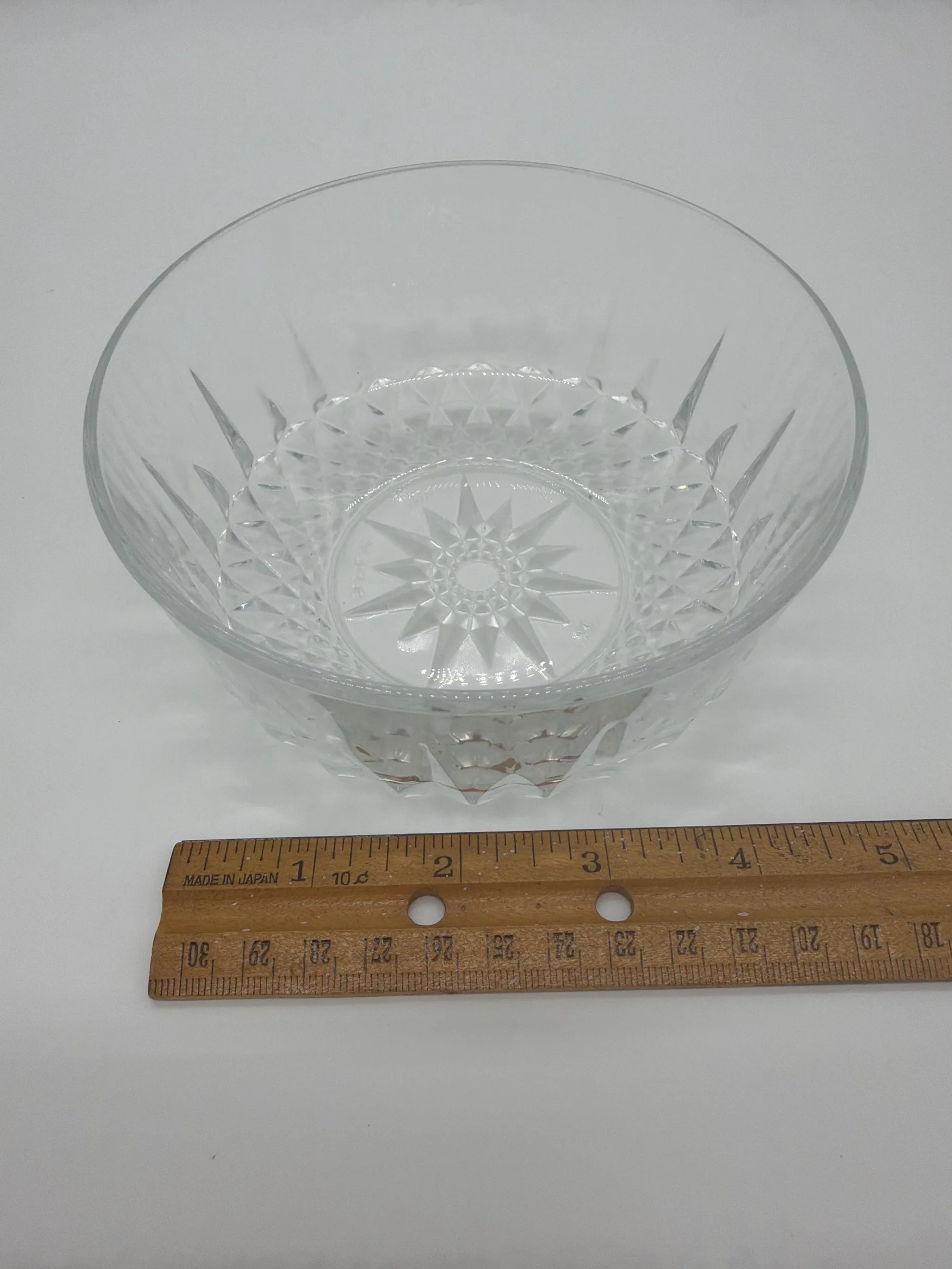 Set of 6 Vintage Clear Pressed Glass Dessert Bowls - Starburst Diamond Pattern