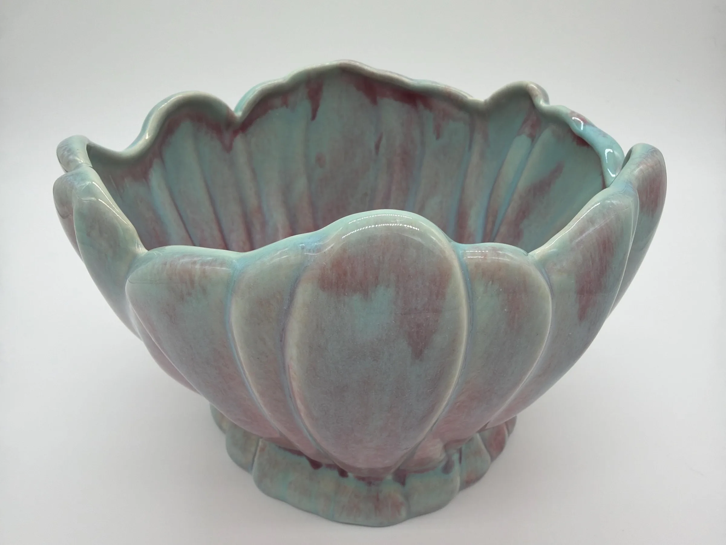 Vintage West Coast Pottery 615 Petal-Shaped Ceramic Planter - Pastel Teal and Pink Ombre