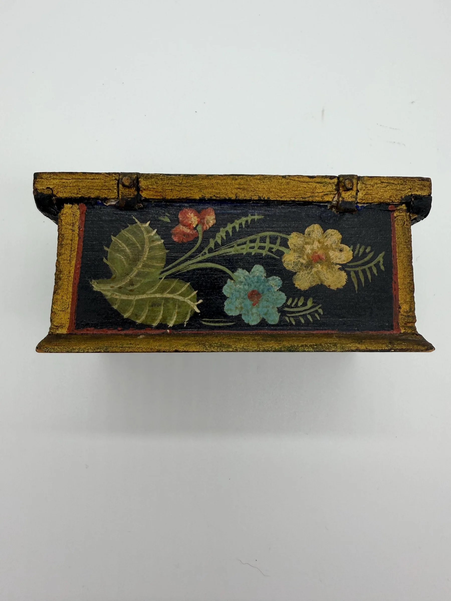 Rare Antique Miniature Norwegian Hand-Painted Rosemaling Trinket Box Chest
