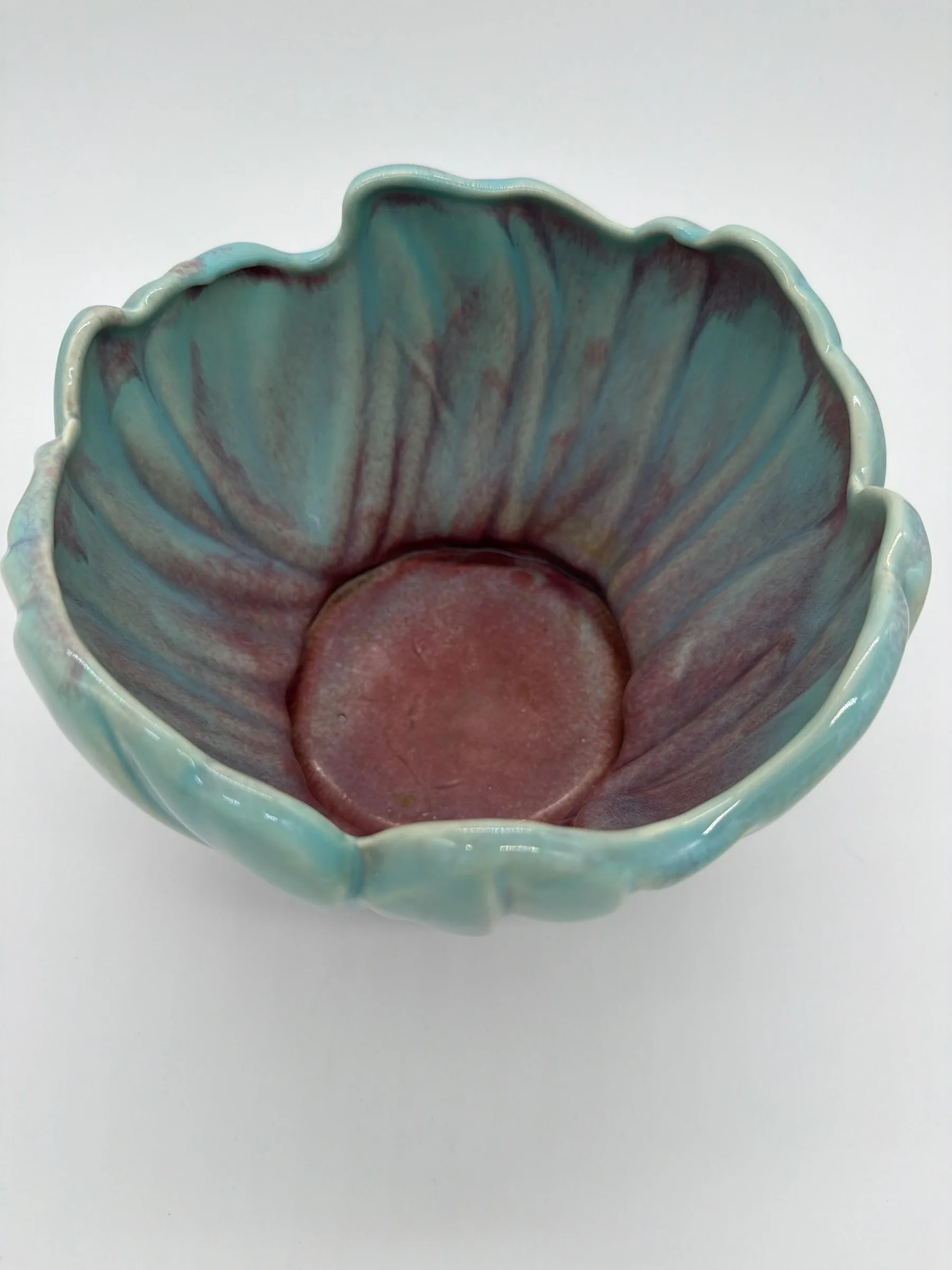 Vintage West Coast Pottery 615 Petal-Shaped Ceramic Planter - Pastel Teal and Pink Ombre