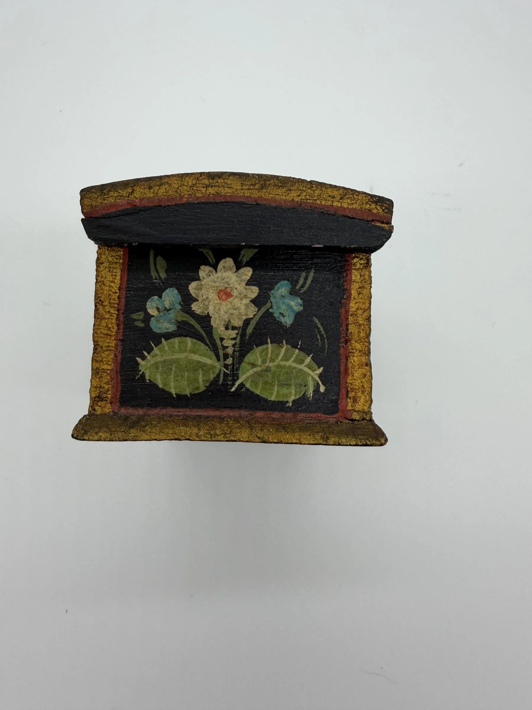 Rare Antique Miniature Norwegian Hand-Painted Rosemaling Trinket Box Chest