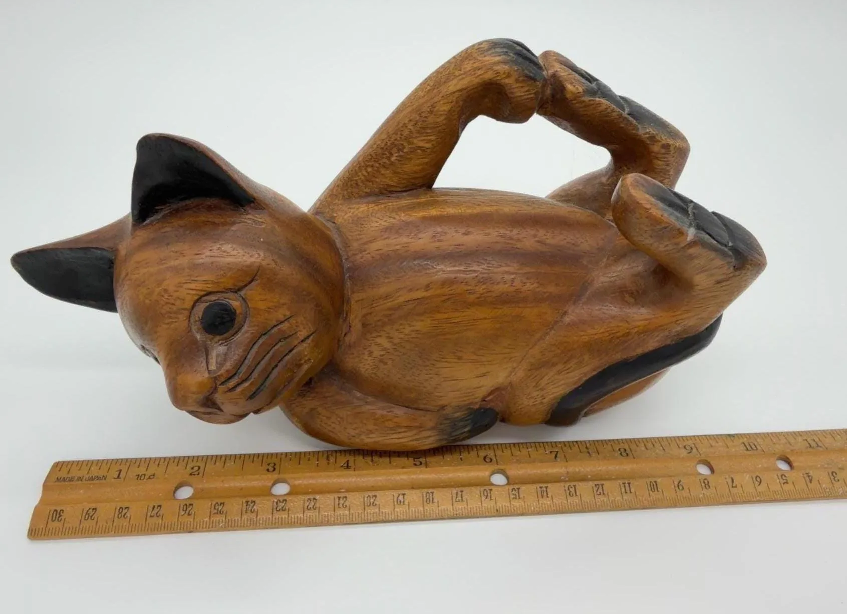 Mid-Century Monkeypod Wood Cat Sculpture