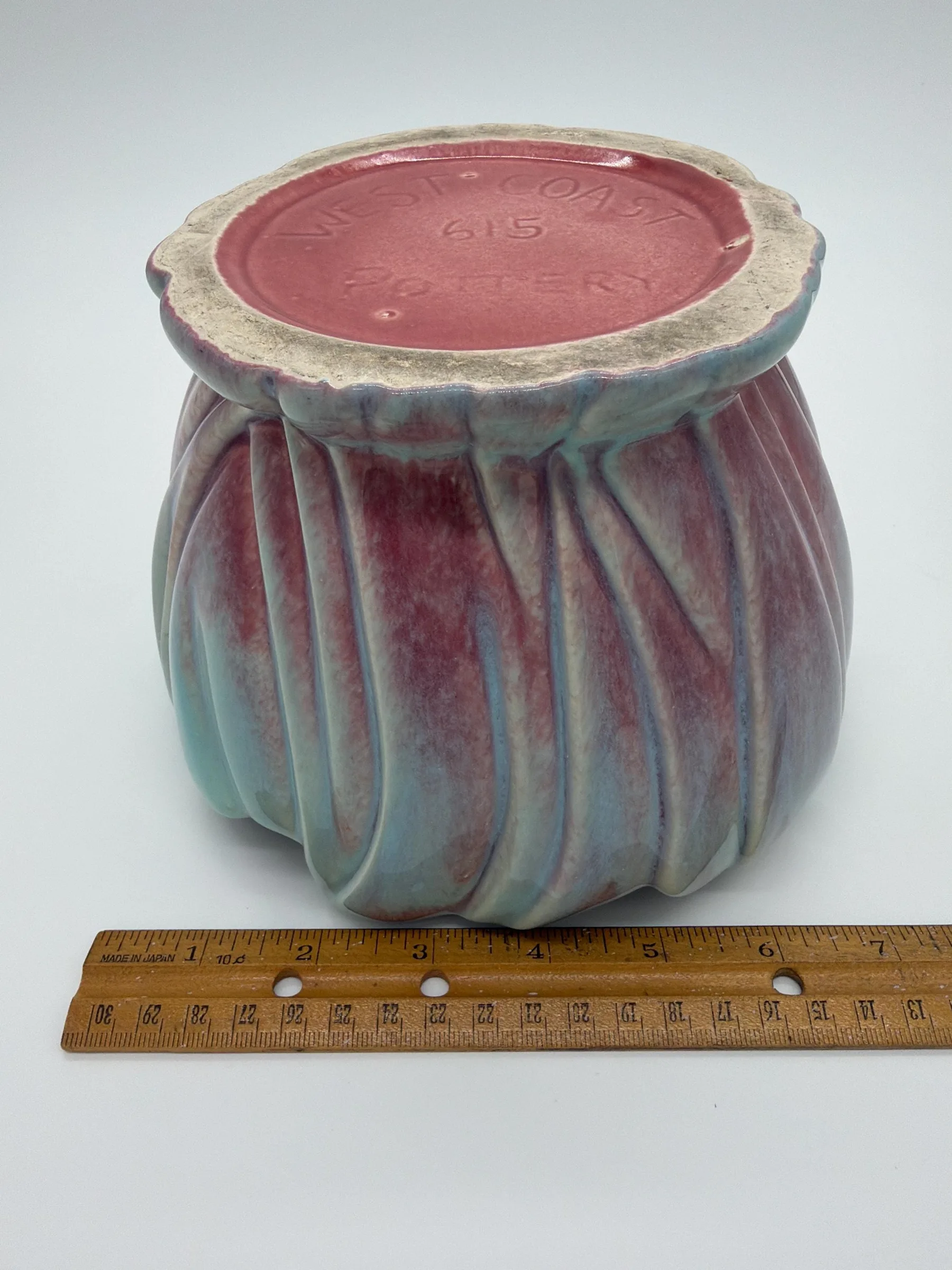 Vintage West Coast Pottery 615 Petal-Shaped Ceramic Planter - Pastel Teal and Pink Ombre