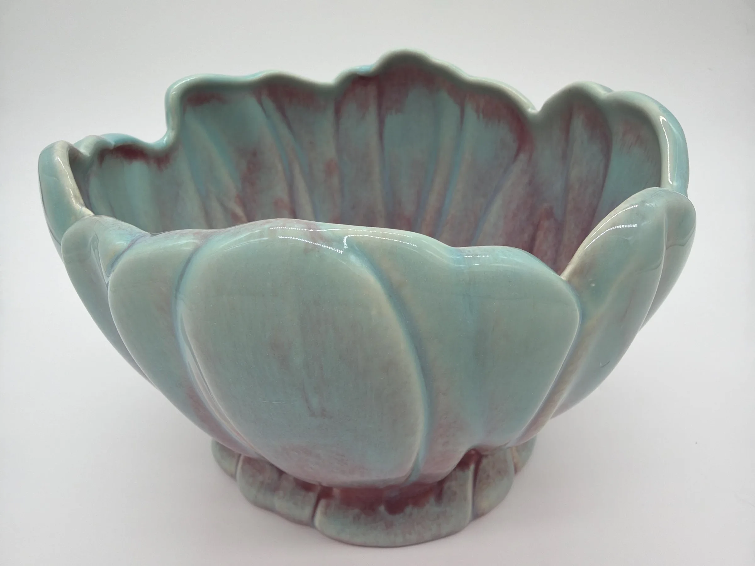 Vintage West Coast Pottery 615 Petal-Shaped Ceramic Planter - Pastel Teal and Pink Ombre