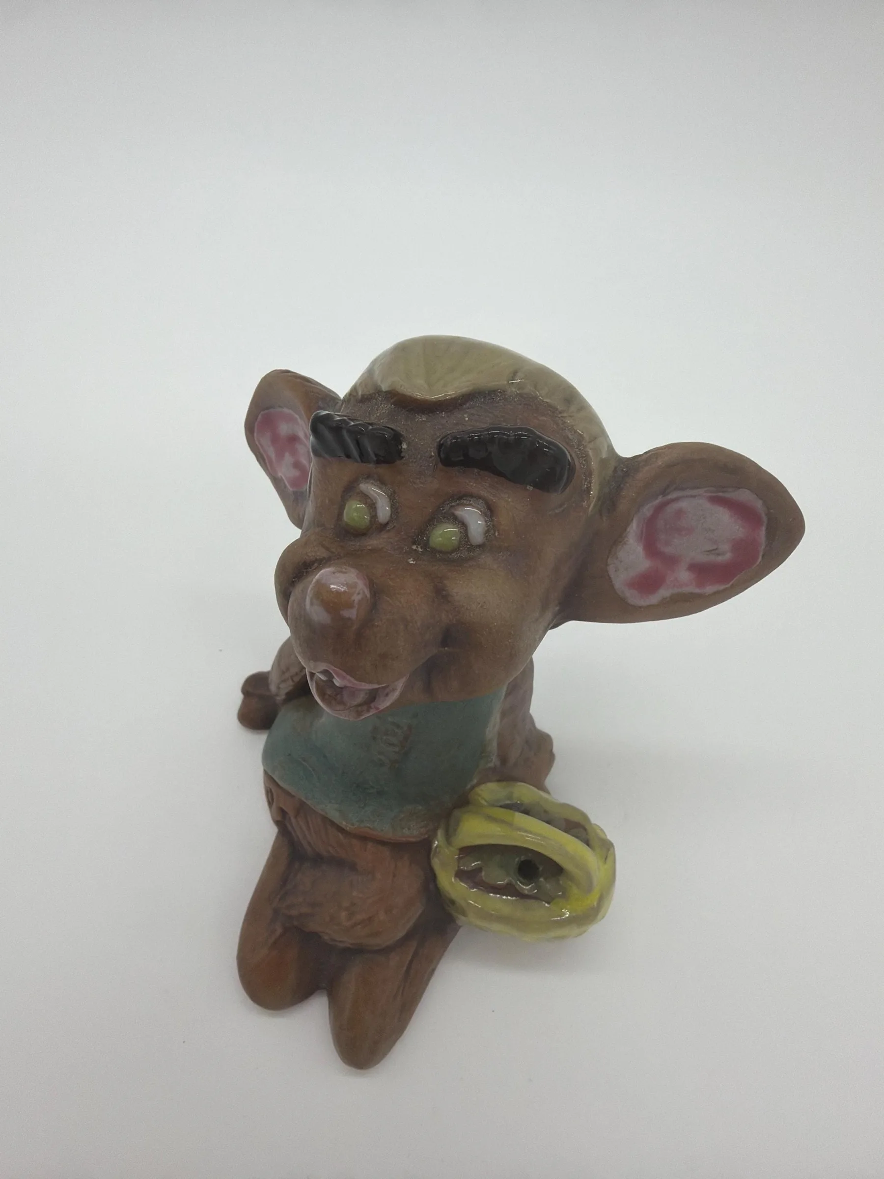 Vintage Glazed Ceramic Mouse Figurine With Basket