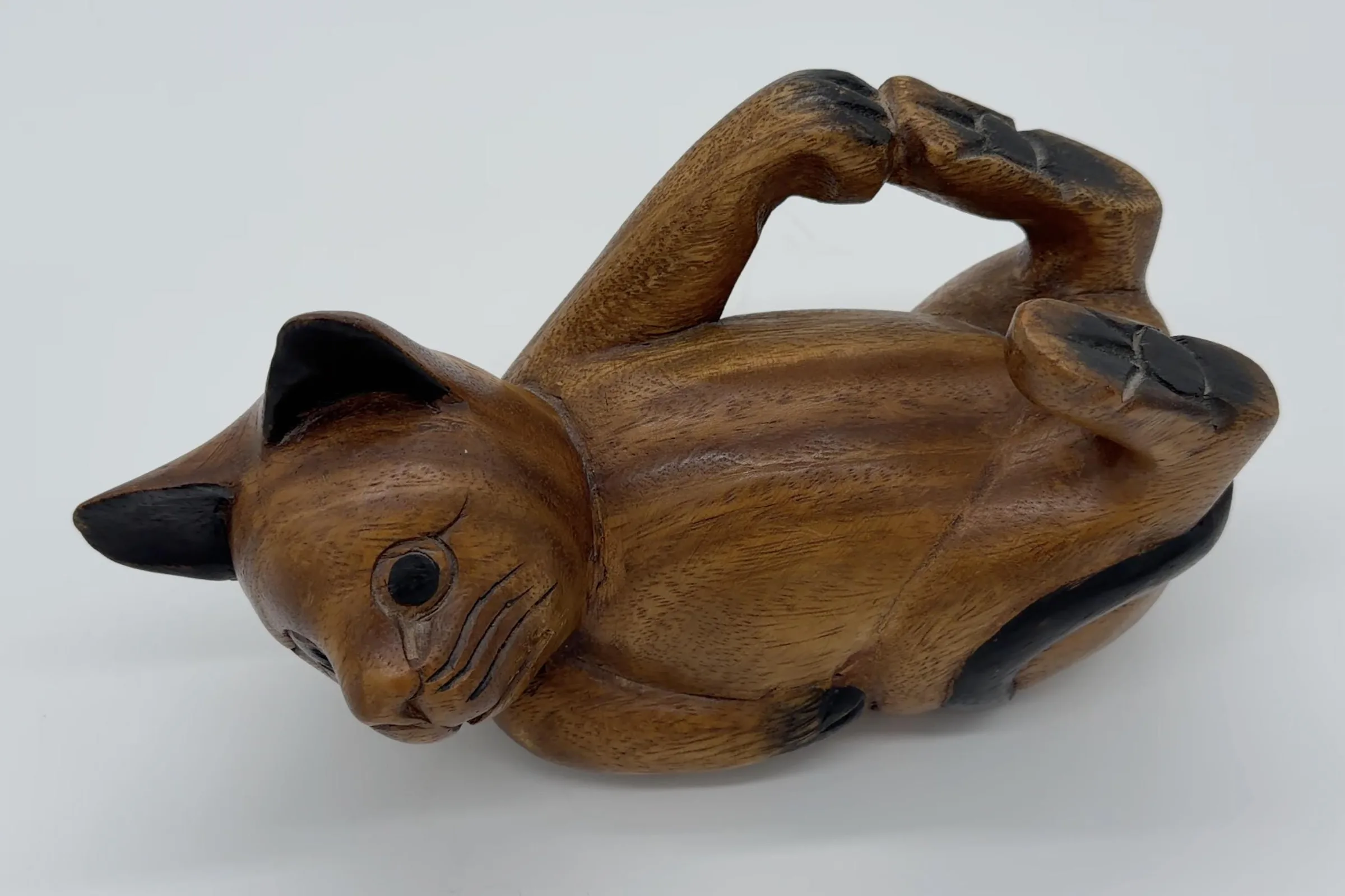 Mid-Century Monkeypod Wood Cat Sculpture
