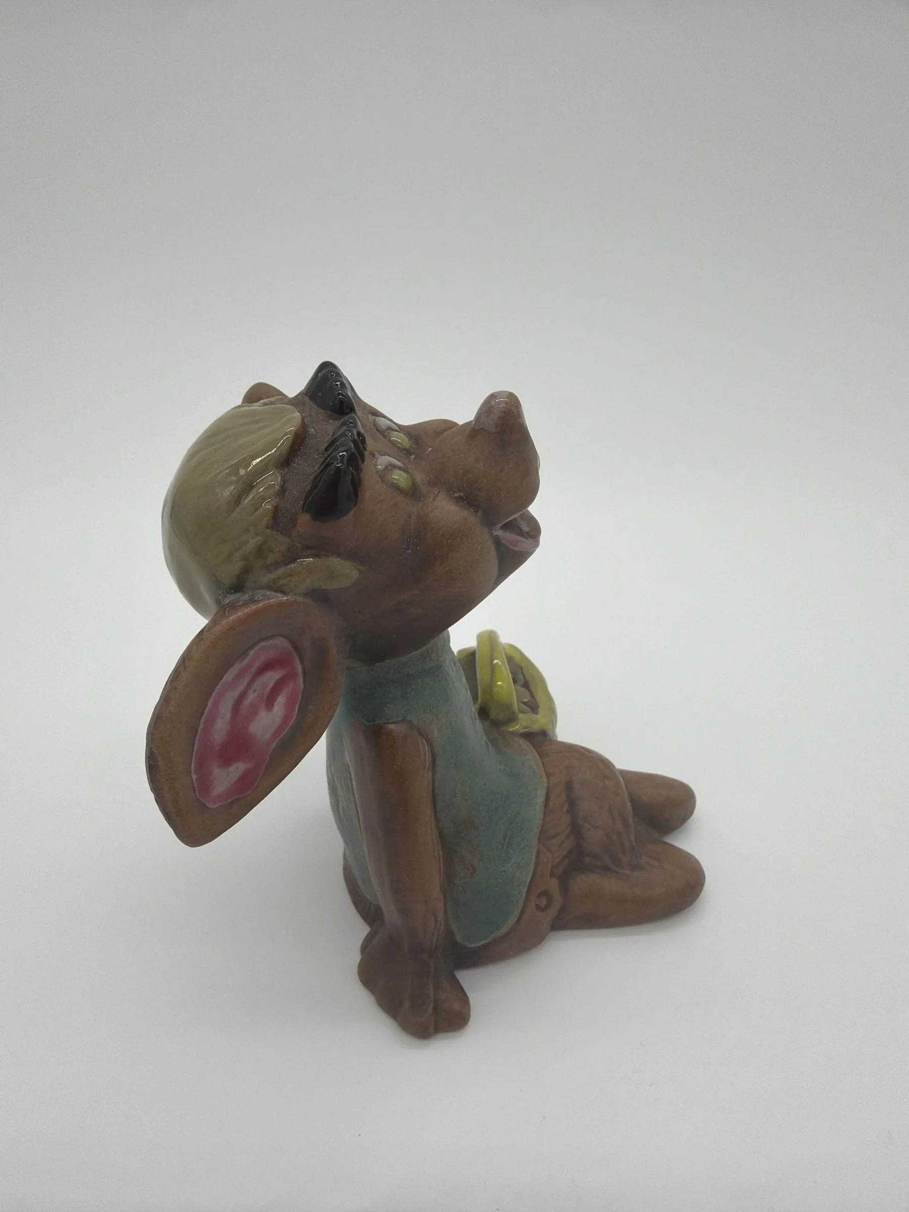 Vintage Glazed Ceramic Mouse Figurine With Basket