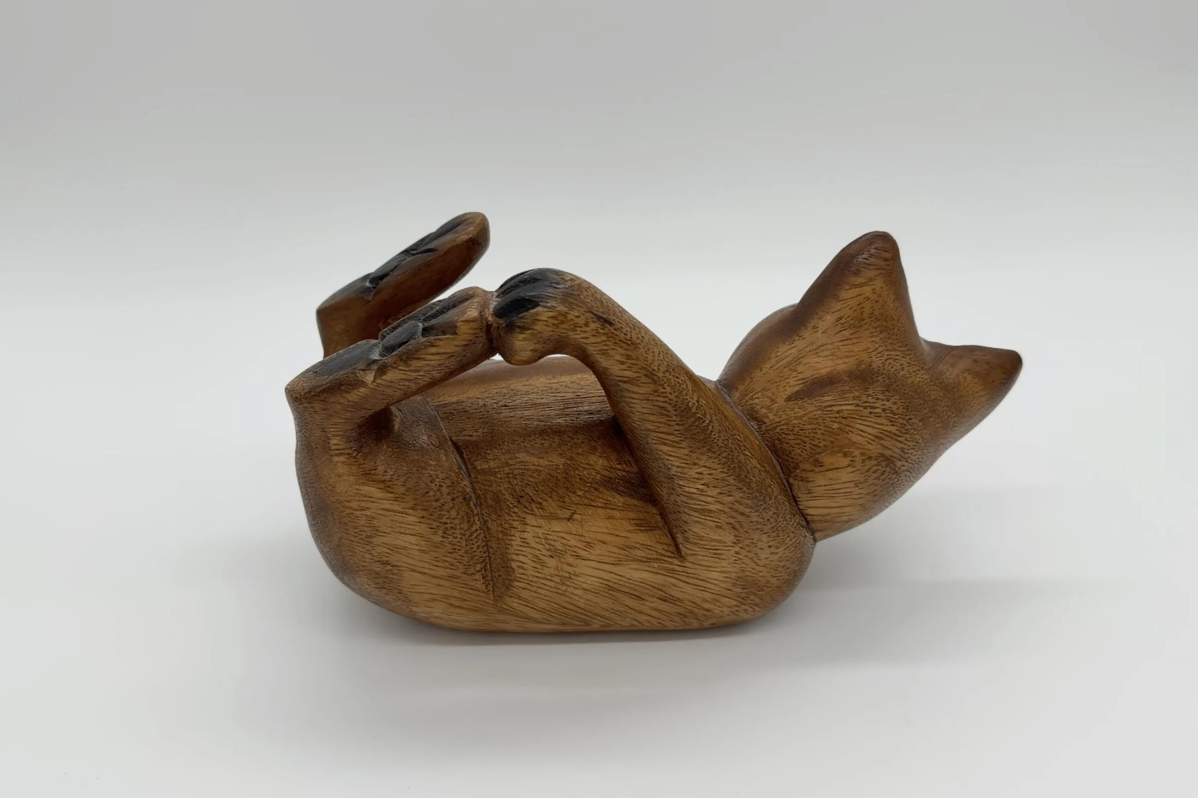Mid-Century Monkeypod Wood Cat Sculpture