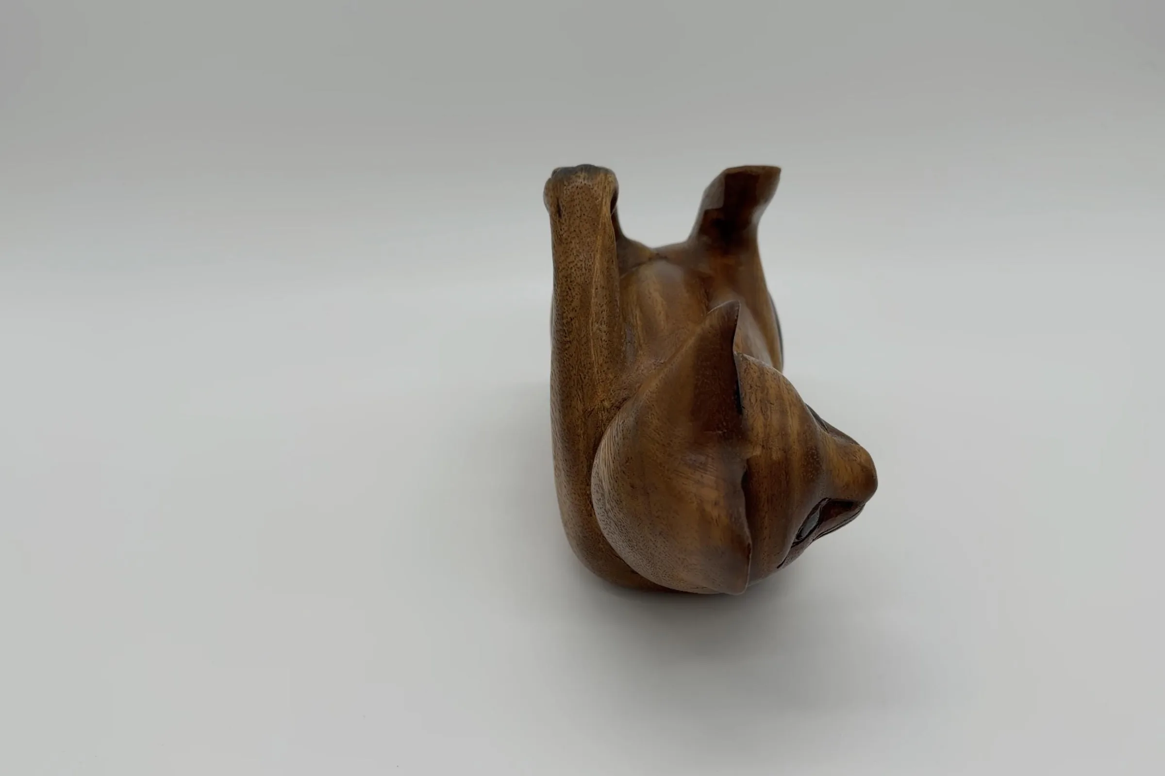 Mid-Century Monkeypod Wood Cat Sculpture