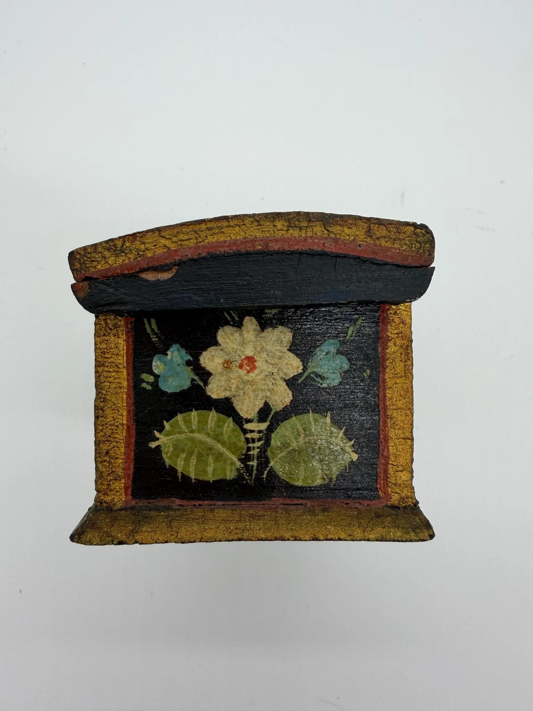 Rare Antique Miniature Norwegian Hand-Painted Rosemaling Trinket Box Chest