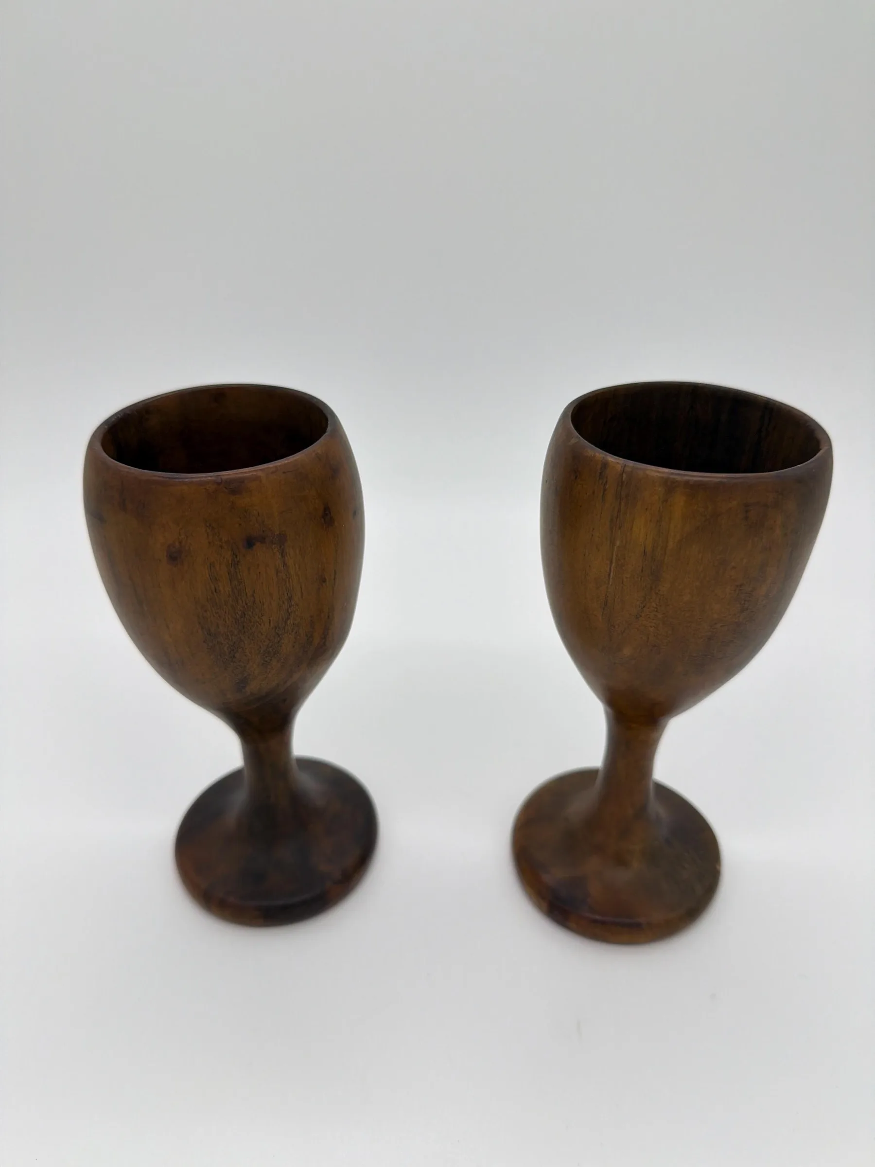 Set of 2 Vintage David Auld Handcrafted Haitian Wood Goblets