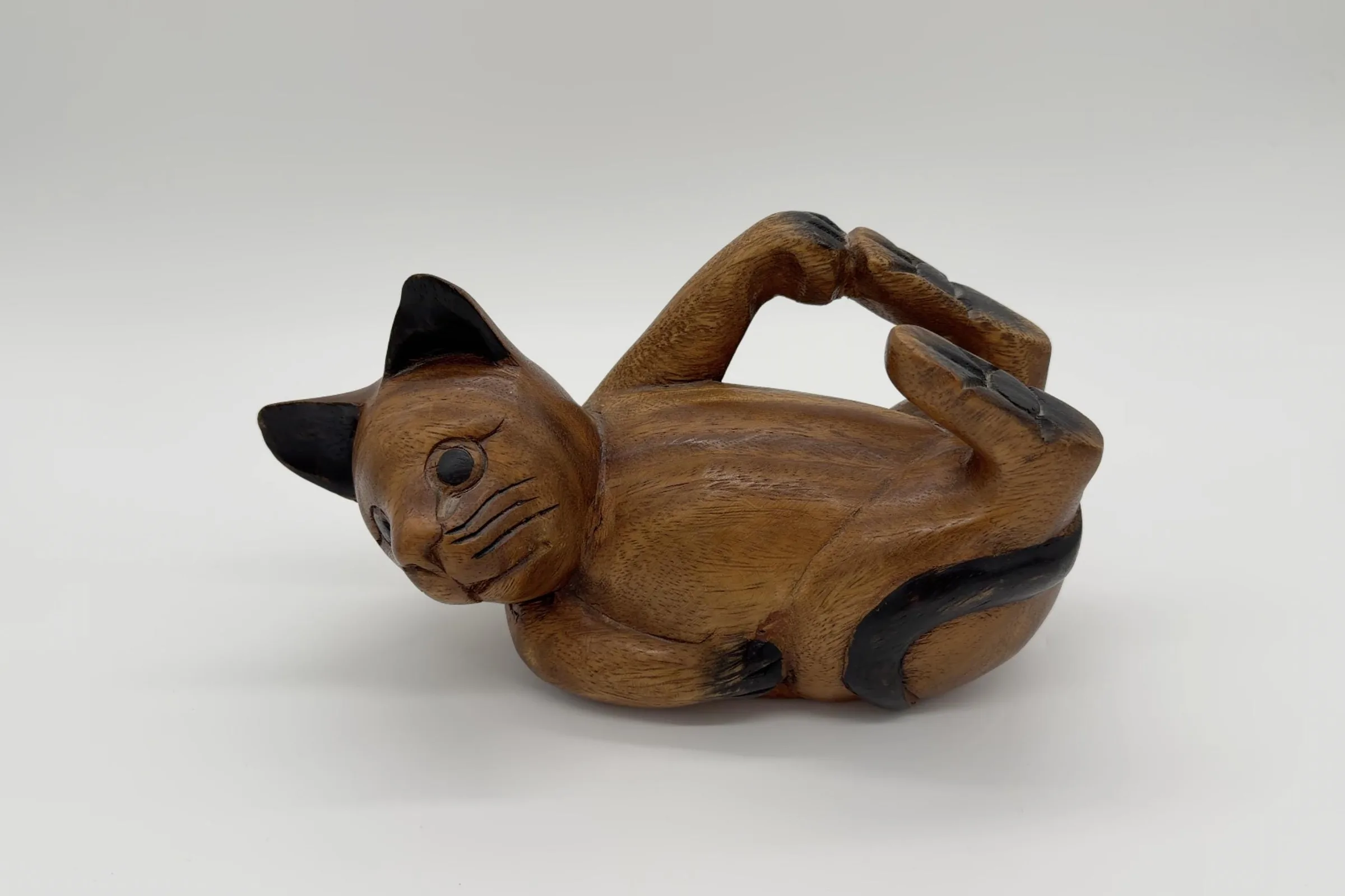 Mid-Century Monkeypod Wood Cat Sculpture