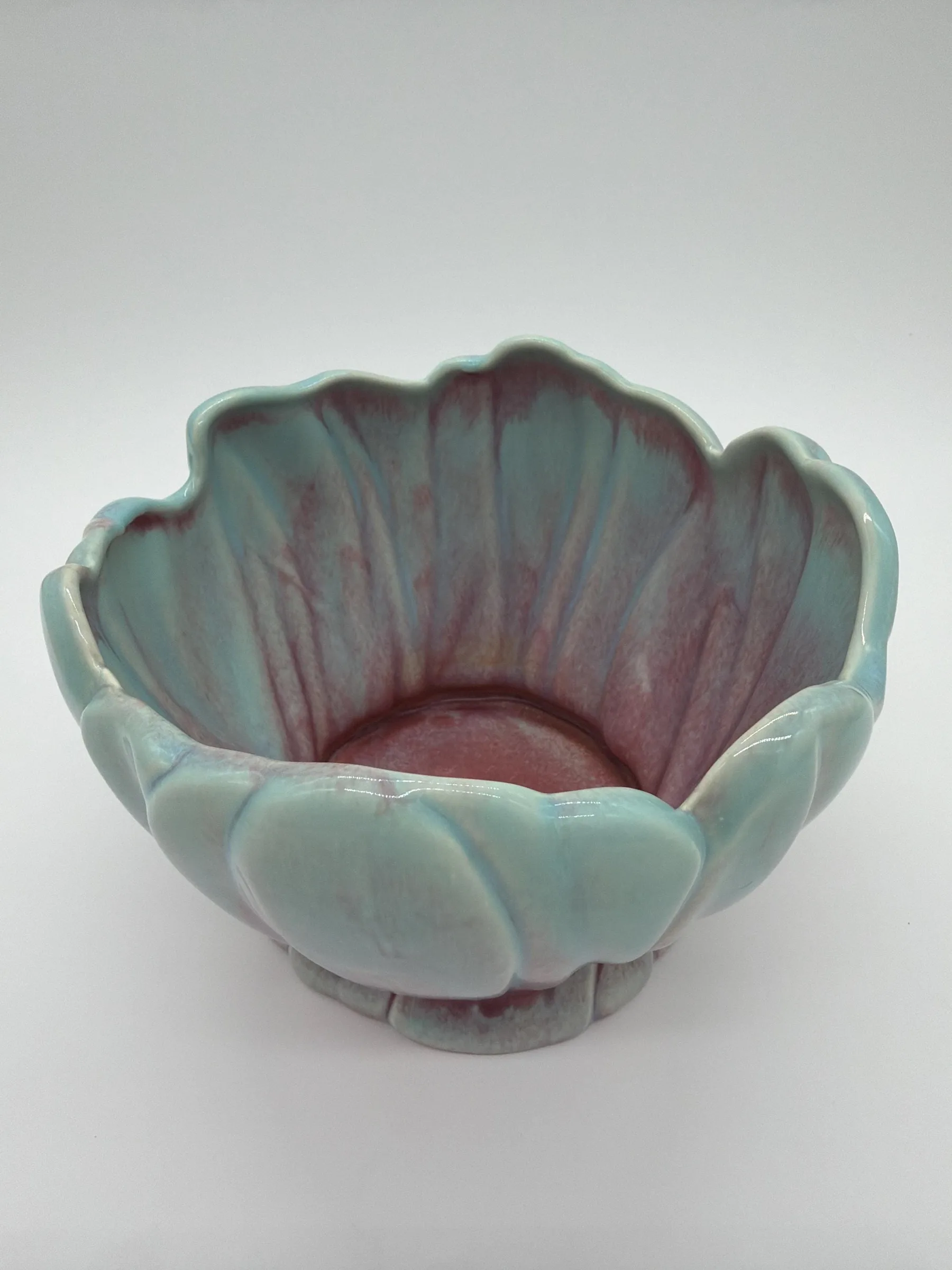 Vintage West Coast Pottery 615 Petal-Shaped Ceramic Planter - Pastel Teal and Pink Ombre