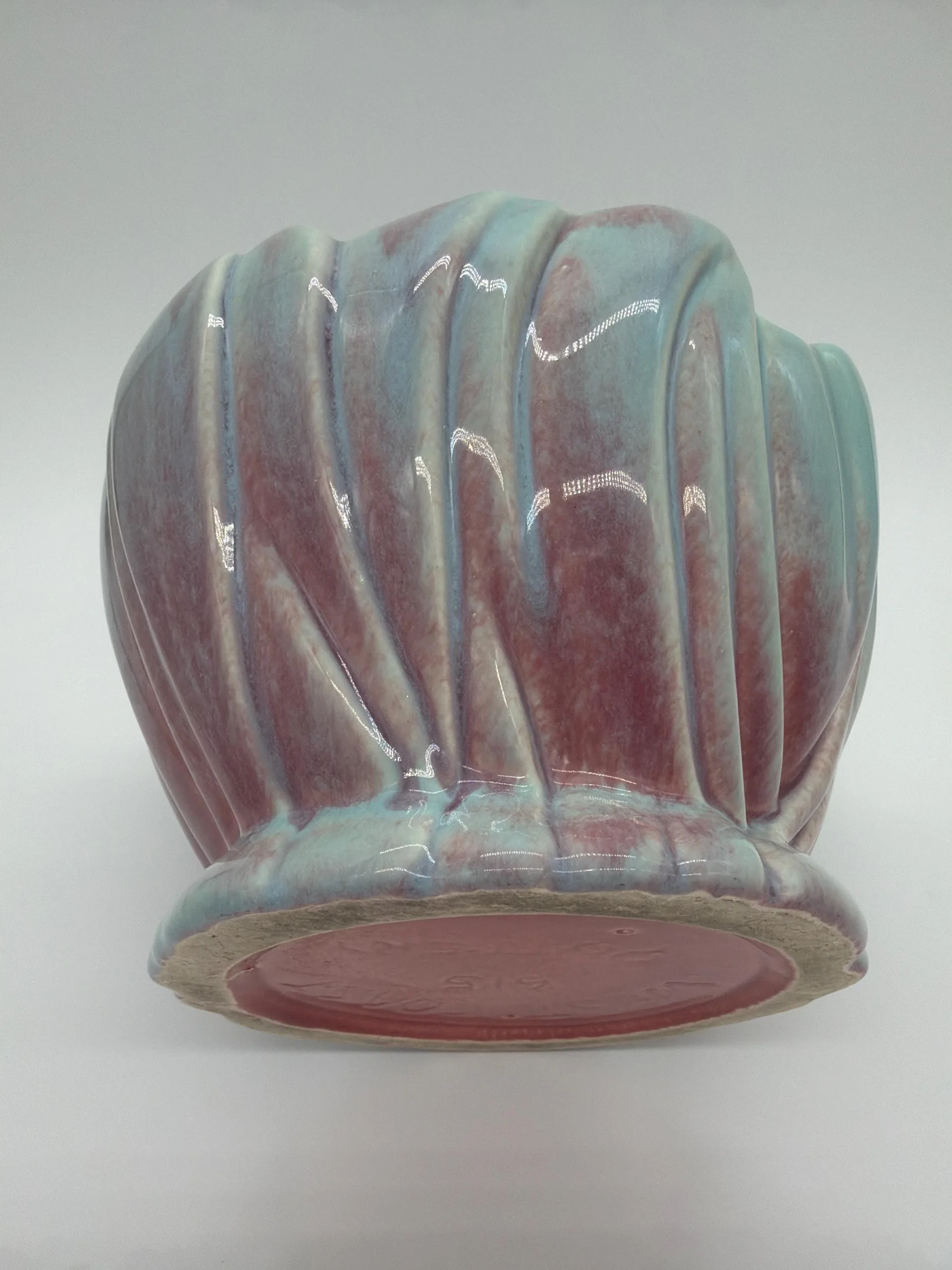 Vintage West Coast Pottery 615 Petal-Shaped Ceramic Planter - Pastel Teal and Pink Ombre