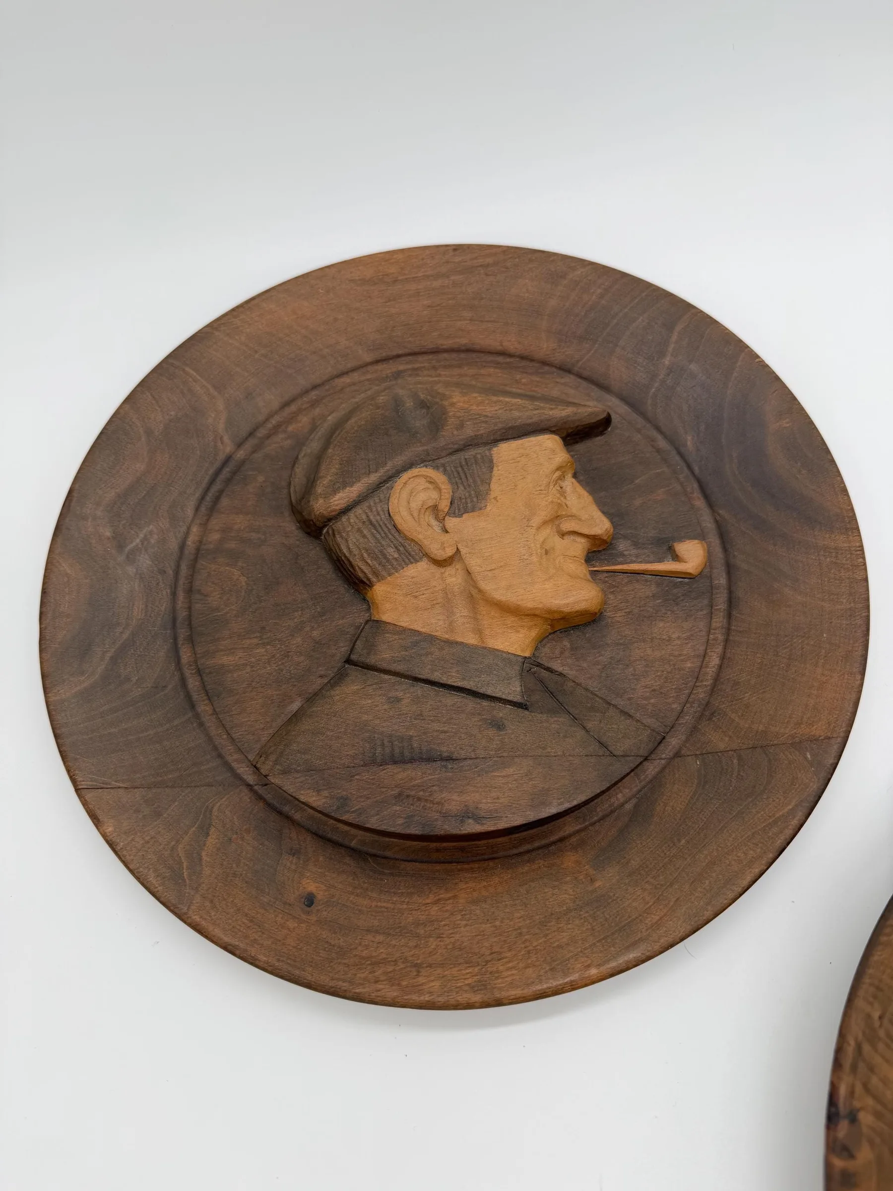 Vintage J. Alberdi Hand-Carved Basque Wooden Wall Plates – Pair