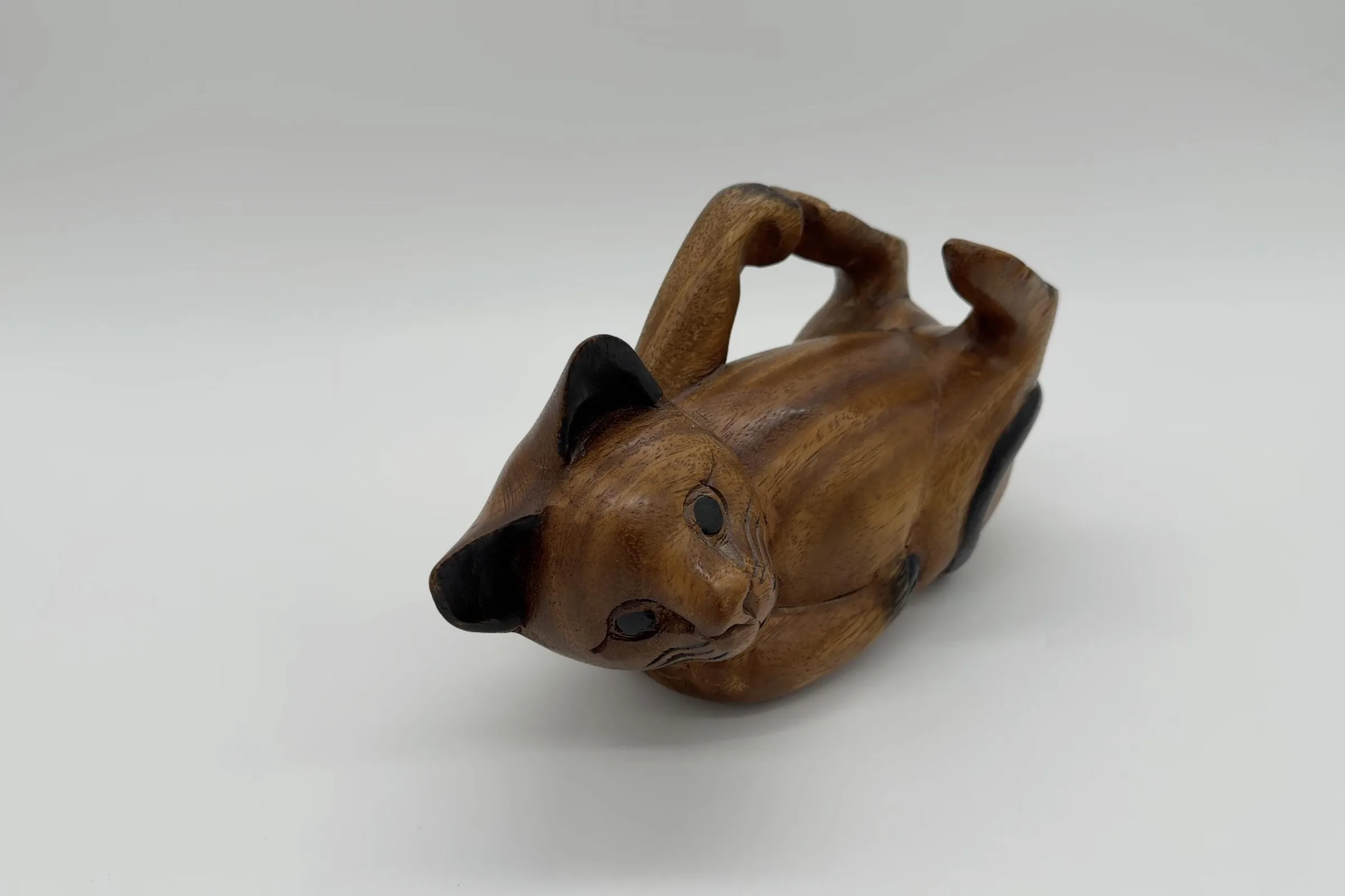 Mid-Century Monkeypod Wood Cat Sculpture