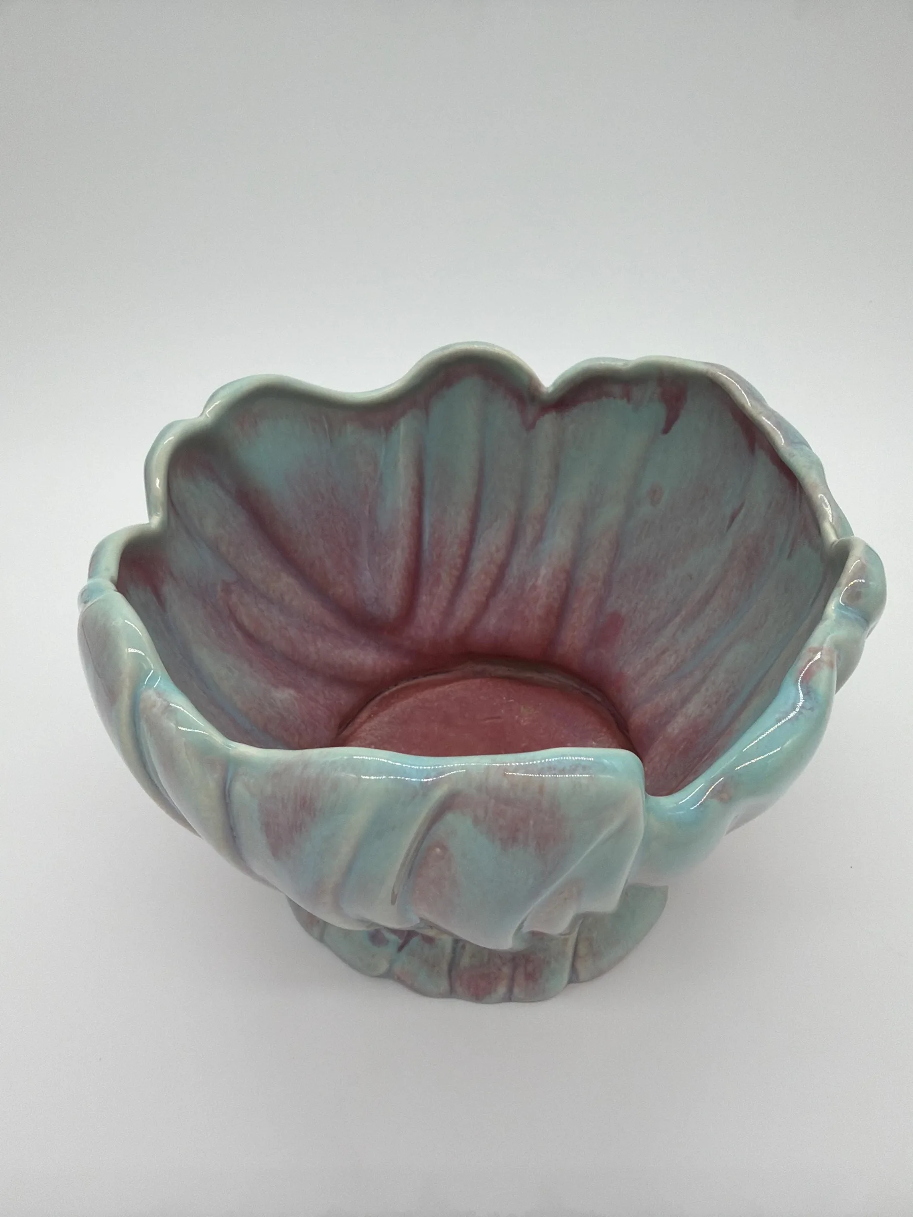 Vintage West Coast Pottery 615 Petal-Shaped Ceramic Planter - Pastel Teal and Pink Ombre